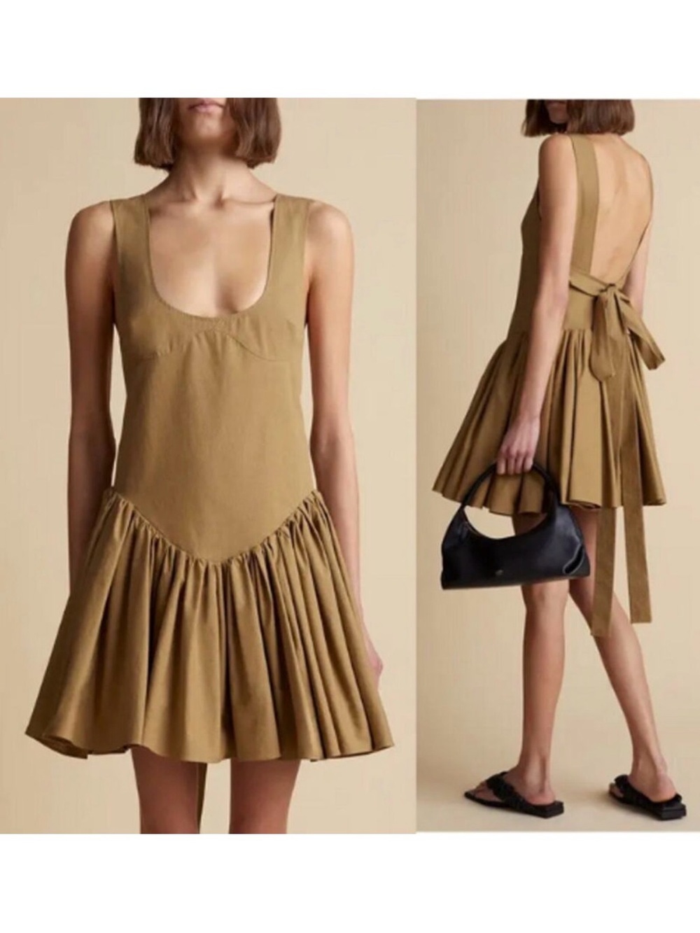 KHAITE esmee dress in khaki S small ballerina cotton dress poplin